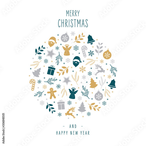 Christmas icons elements decoration bauble greeting card on white background © Pixasquare