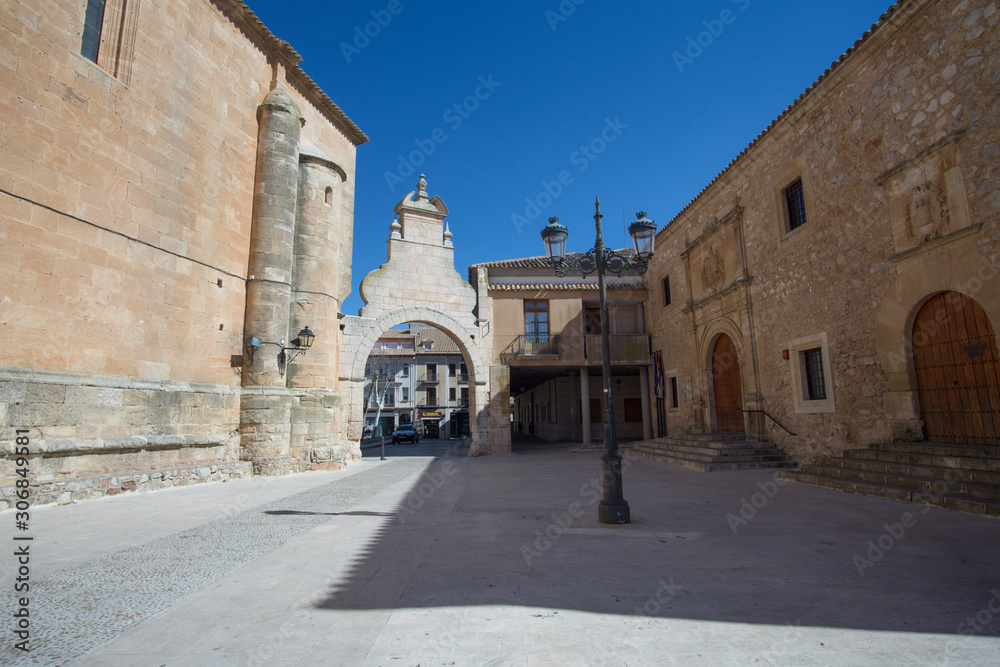 San Clemente town in Cuenca Castile La Mancha Spain on March 2, 2019: The roman arch.