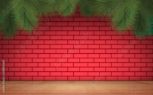 wooden floor and red brick wall in the room