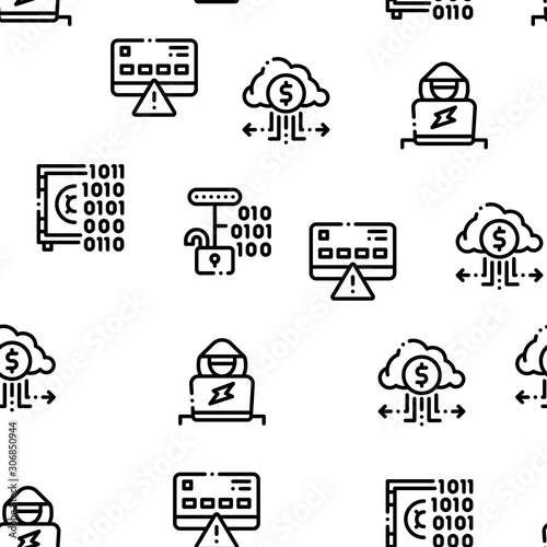 Carder Hacker Seamless Pattern Vector Thin Line. Illustrations