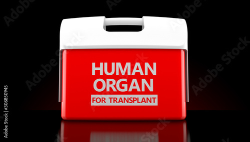 Cooler for human organ on black background