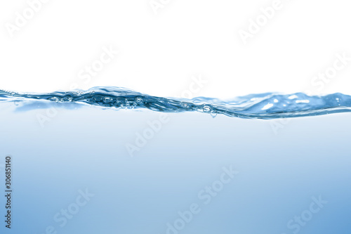 Water splash. Aqua flowing in waves and creating bubbles. Drops on the water surface feel fresh and clean. isolated on white background.