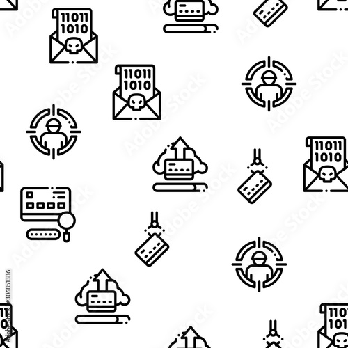 Carder Hacker Seamless Pattern Vector Thin Line. Illustrations