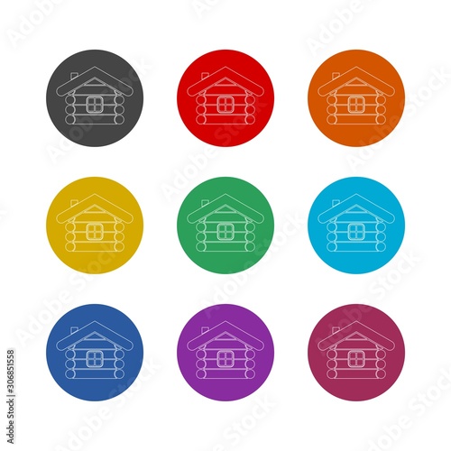 House, cabin, wood house line color icon set isolated on white background