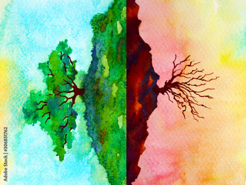 Global Warming Climate Change Abstract Art Spiritual Mind Watercolor