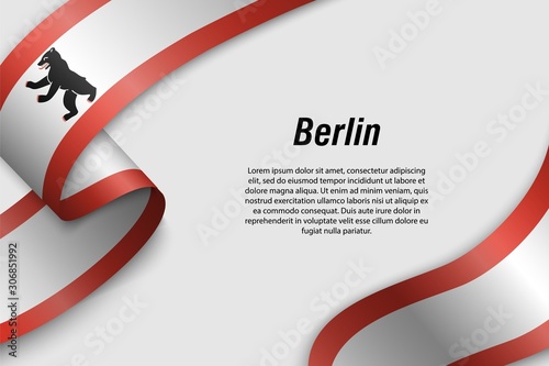 Waving ribbon or banner with flag State of Germany