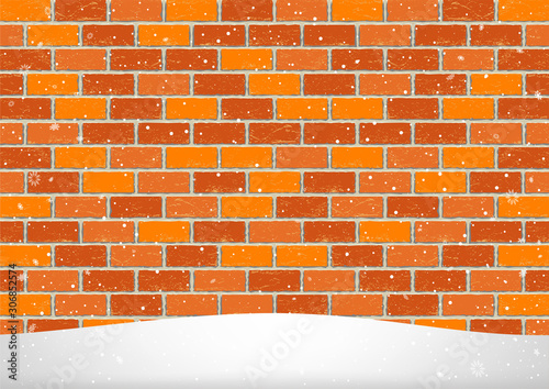 Christmas snowfall brick wall snowy hill