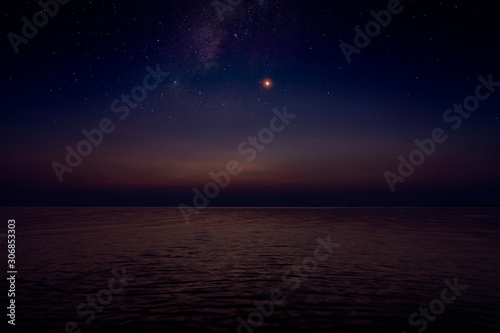 The sky with star at the lake in the twilight after sunset.