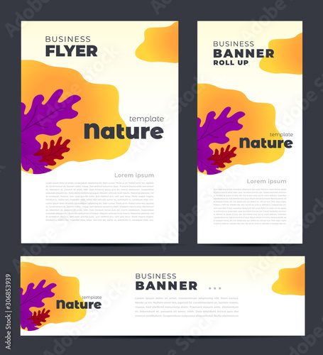 Nature theme illustration vector. Set flyer cover, banner, roll up banner
