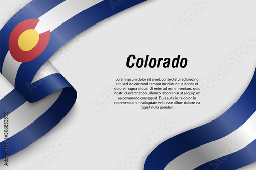 Waving ribbon or banner with flag