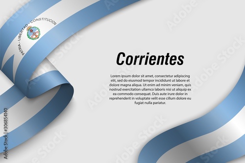 Waving ribbon or banner with flag Province of Argentina.