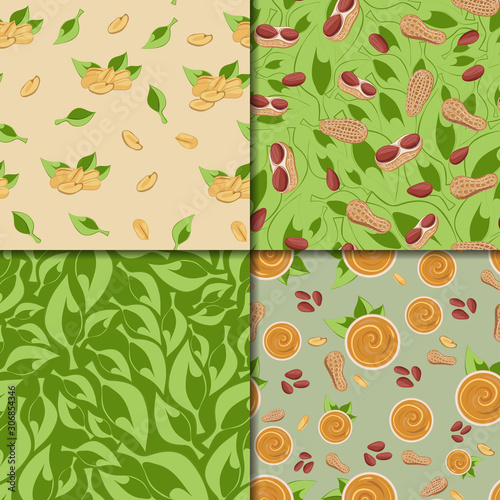 Cartoon color vector pattern set with peanuts