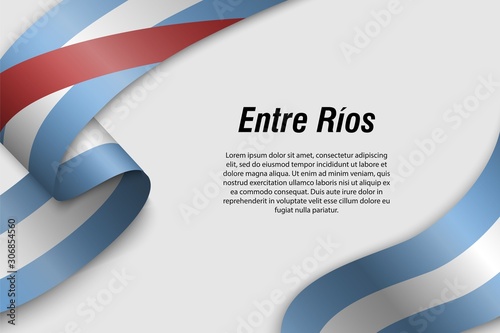 Waving ribbon or banner with flag Province of Argentina.