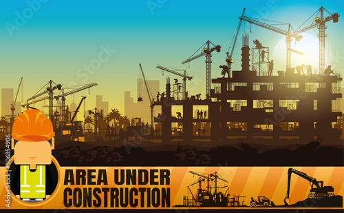 	 Construction silhouette vector background.	