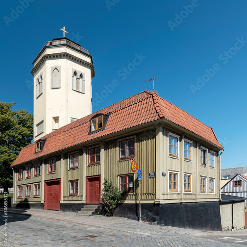 Karlshamn Karl Gustavs Church Belltower Behind Building photo