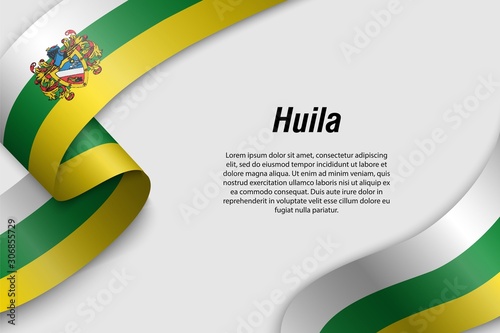 Waving ribbon or banner with flag Department of Colombia