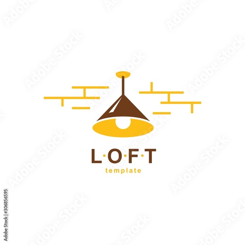 Loft Logo lustre and brick wall vector symbol