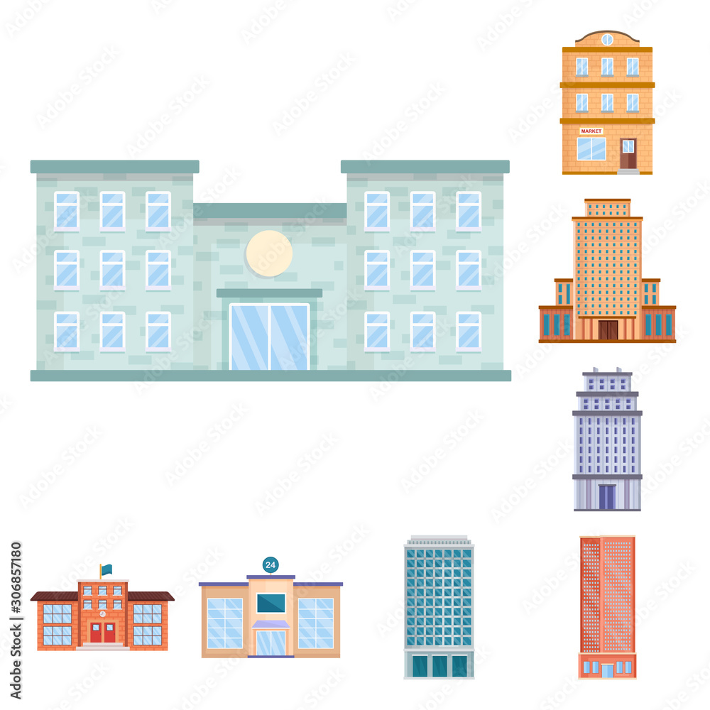 Isolated object of facade and building symbol. Collection of facade and exterior stock symbol for web. Isolated object of facade and building symbol. Collection of facade and exterior stock symbol for web.