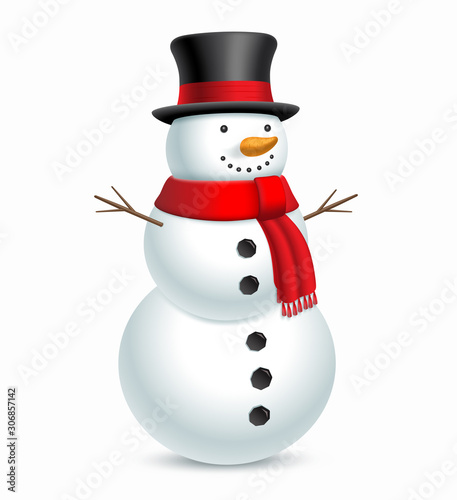Snowman with hat and scarf. Vector illustration