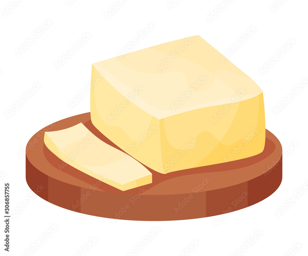 Butter On Wooden Plank Isolated On White Background Vector Item Butter On Wooden Plank Isolated On White Background Vector Item