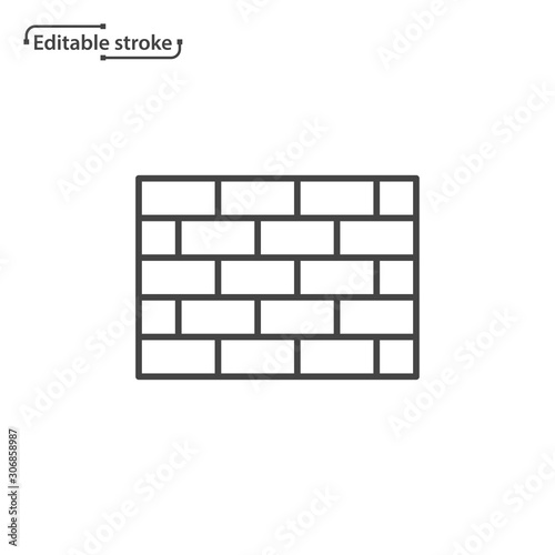 Brick wall line vector icon. Editable stroke.