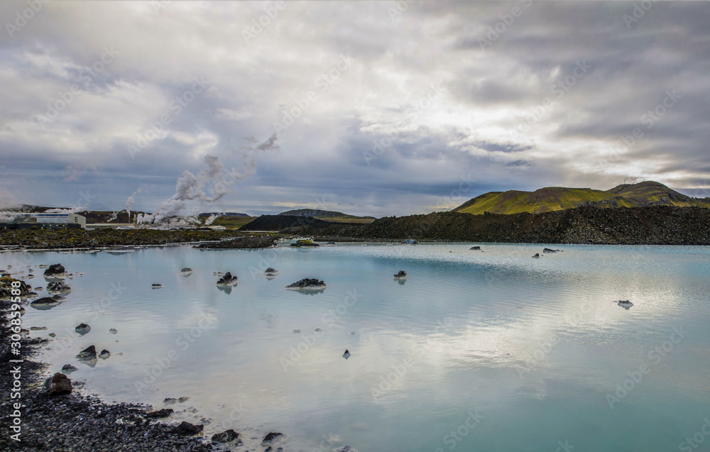 Geothermal power station at Blue lagoon Iceland. Popular tourist attraction. Very serene landscape Geothermal power station at Blue lagoon Iceland. Popular tourist attraction. Very serene landscape