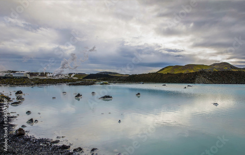 Geothermal power station at Blue lagoon Iceland. Popular tourist attraction. Very serene landscape