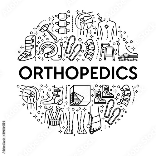 Injury medical rehabilitation line icons, orthopedics tools