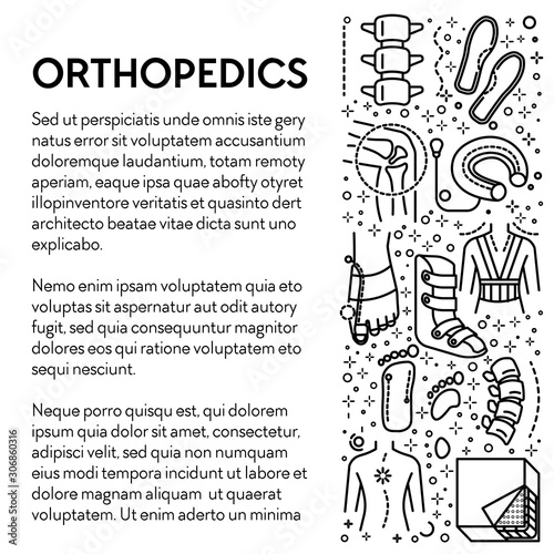 Injury rehabilitation tools, orthopedics line icons poster