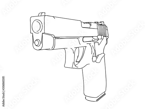 Gun pistol. 3d Vector outline illustration.