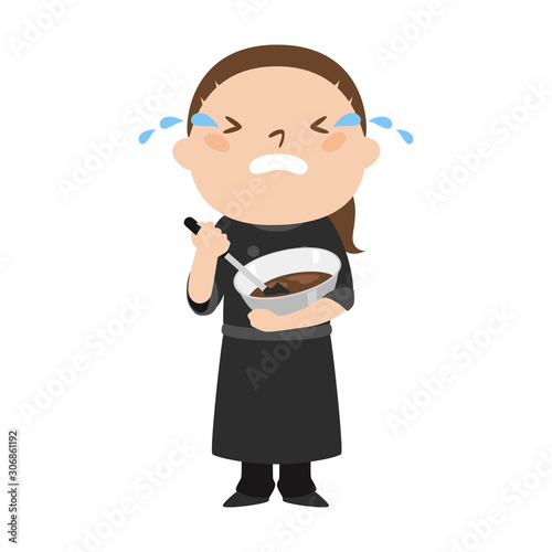 職種のイラスト。女性のショコラティエ。涙を流して、泣いている女性。