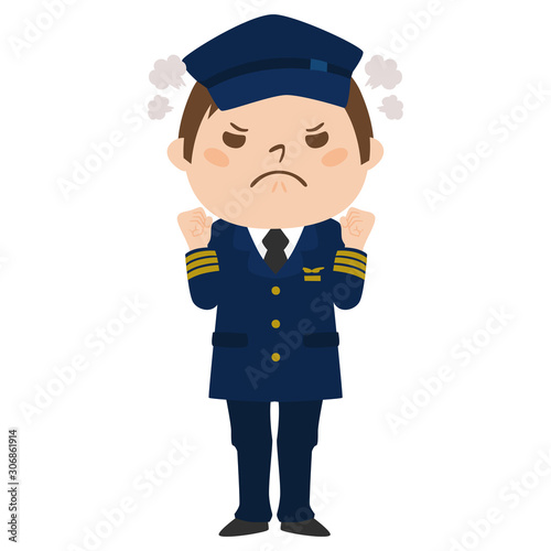 職種のイラスト。男性のパイロット。怒っている男性。