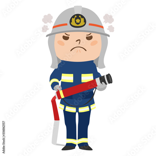 職種のイラスト。男性の消防士。怒っている男性。