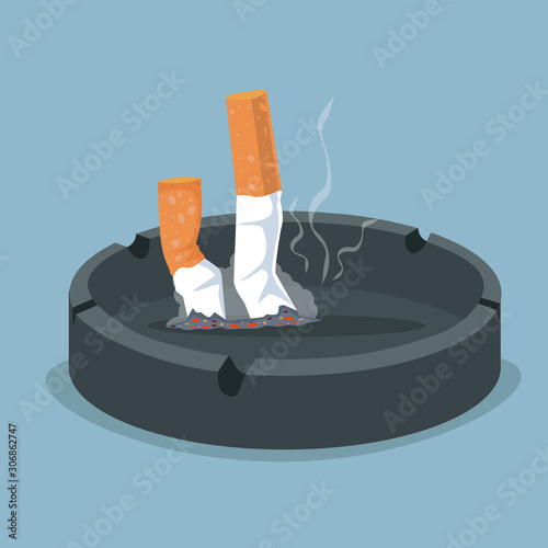 Cigarette in ashtray with smoking product
