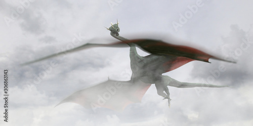dragon, giant fairy tale creature flying through the clouds