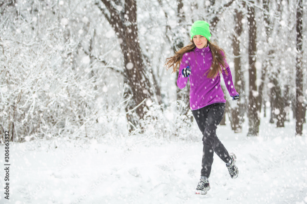 Winter running, exercise woman. Healthy lifestyle