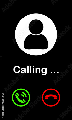 Phone calling in realistic style. Cell phone icon vector illustration isolated on black background. Video call screen template. 