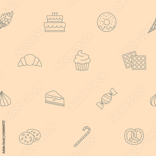 Candy background - Vector seamless pattern of sweet food for graphic design