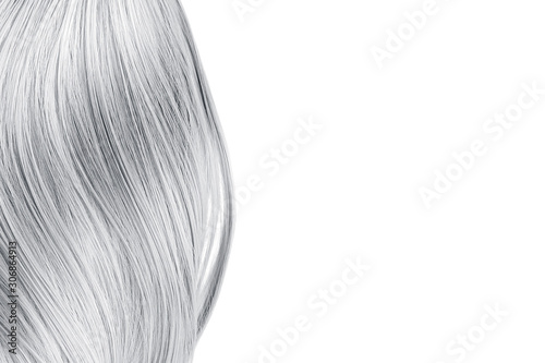 Gray hair wave on white background, isolated. Backdrop for creative. Copy space