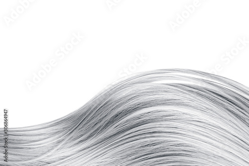 Gray hair wave on white background, isolated. Backdrop for creative. Copy space