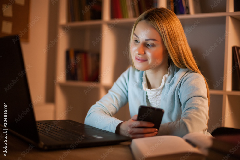 Student learning at home. Watching online course. Student learning at home. Watching online course.