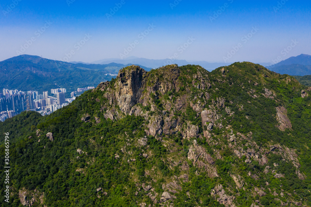 Lion rock mountain with clear blue sky in Hong Kong