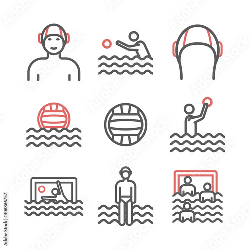Water polo line icons. Vector sports signs.