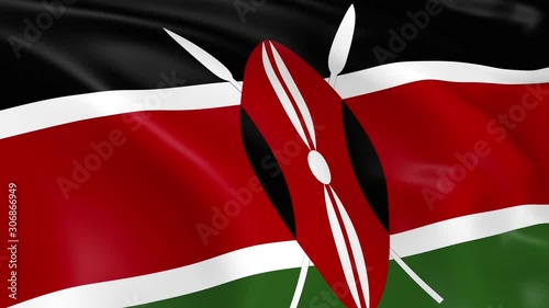 Photo realistic slow motion 4KHD flag of the Kenya waving in the wind.  Seamless loop animation with highly detailed fabric texture in 4K resolution.