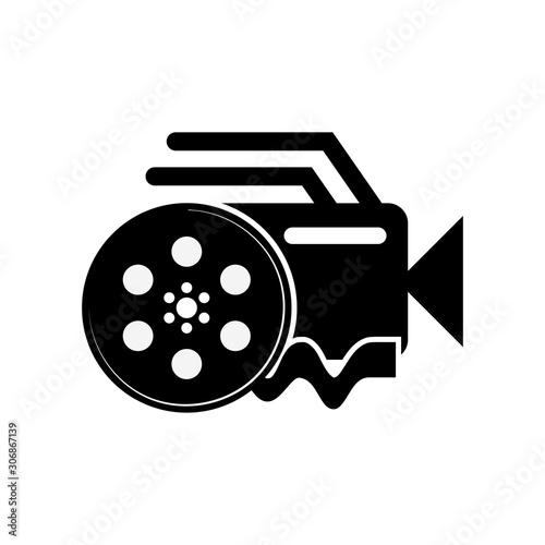 Video camera and Film reel icon with a white background
