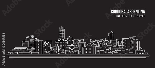 Cityscape Building panorama Line art Vector Illustration design - Cordoba city , argentina