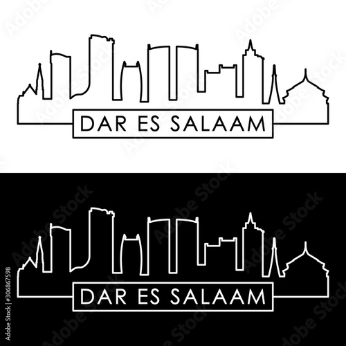 Dar es Salaam skyline. Linear style. Editable vector file.