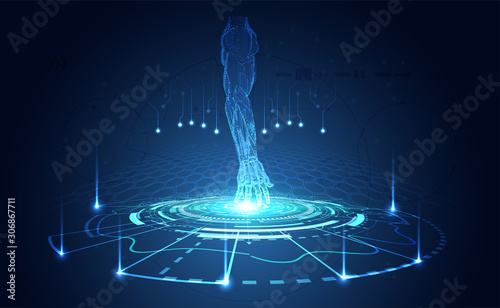 Abstract technology ai concept arm ai touch the circle light blue on modern screen laboratory interface futuristic hi tech modern gradient and light.vector illustration.