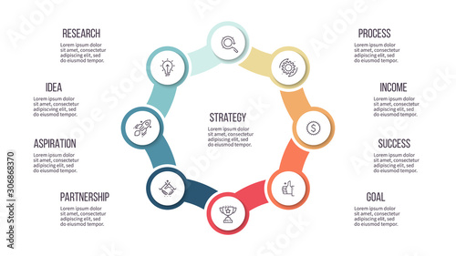 Business infographics. Chart with 8 parts, steps. Vector template.