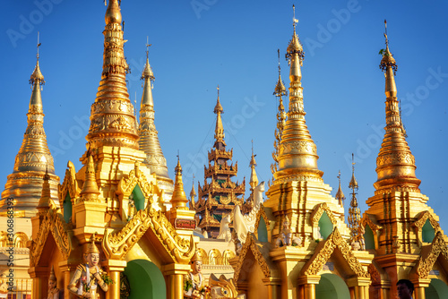 Shwedagon Paya pagoda Myanmer famous sacred place and tourist attraction landmark.Yangon, Myanmar © olezzo